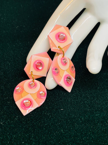 Pink Dangle Clip On Earrings